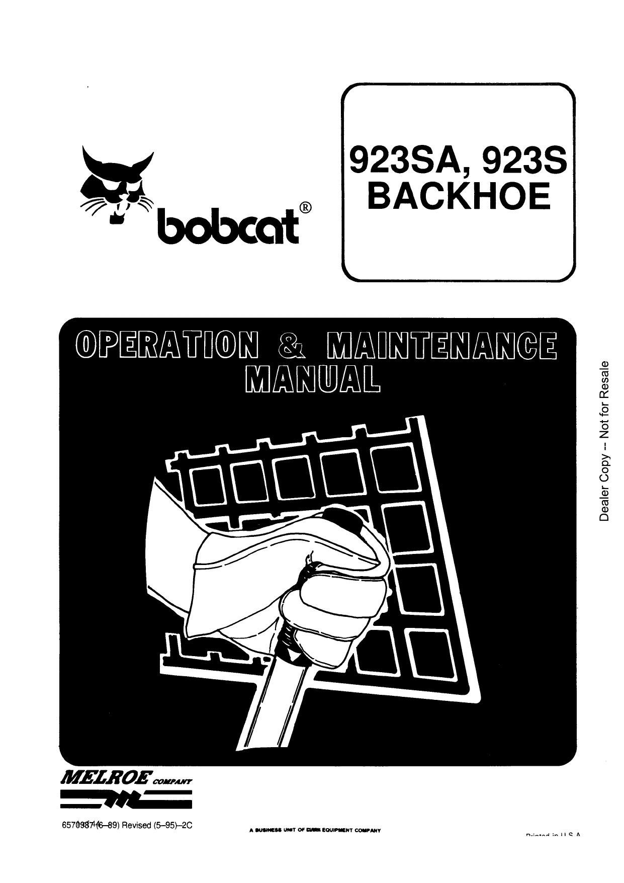923S 923SA BACKHOE Operation & Maintenance Manual Bobcat